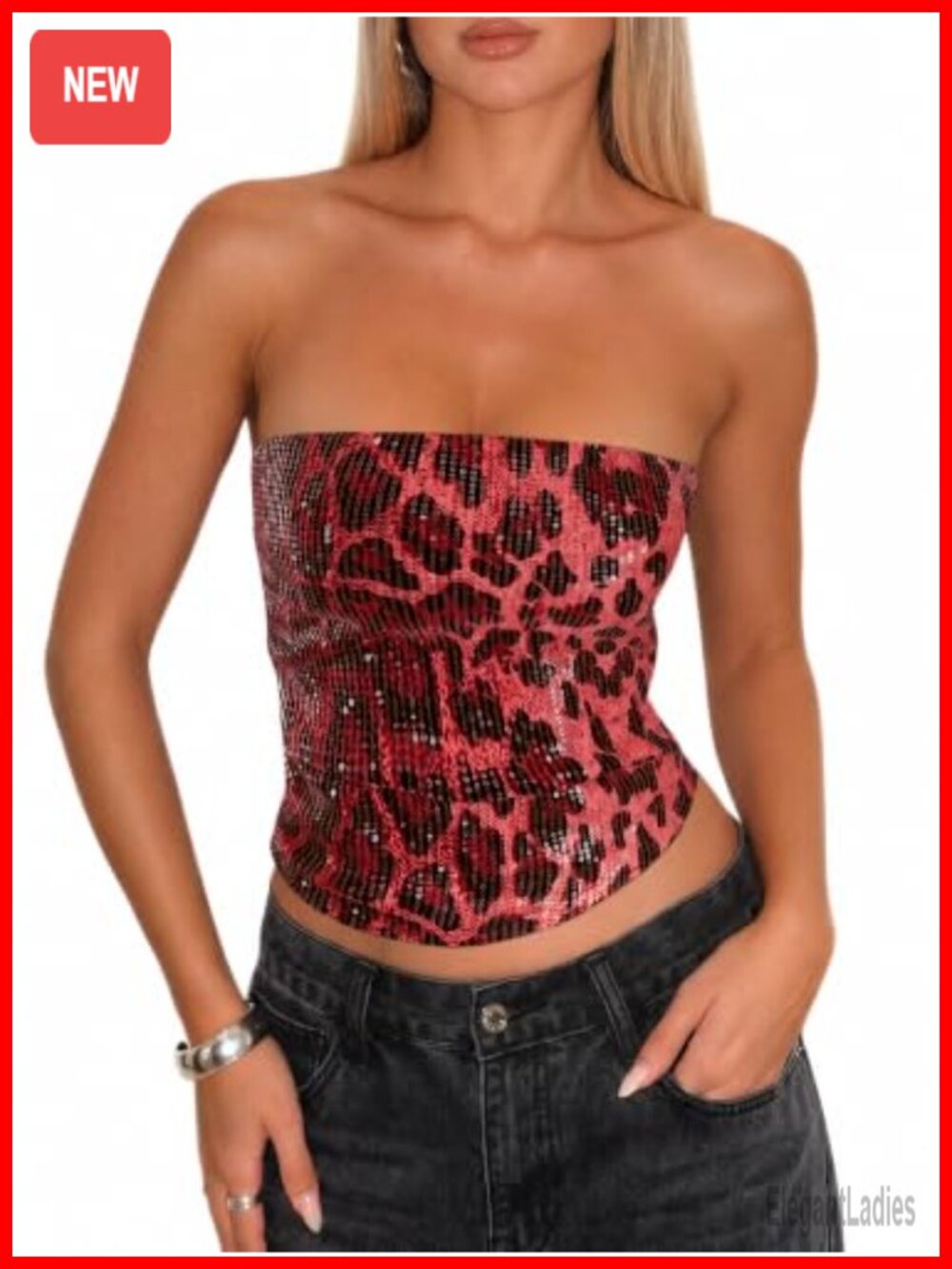 Leopard Sequin Tube Top Y2K Going Out Crop